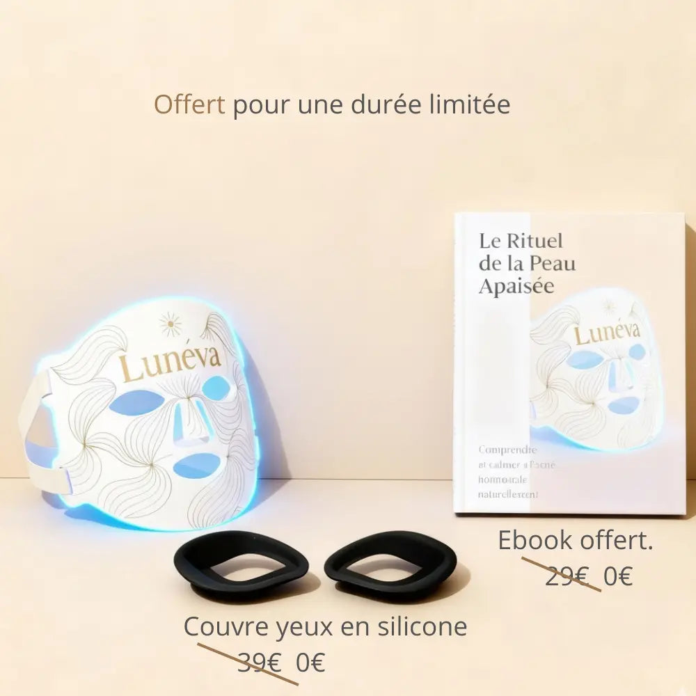 Packaging premium du masque LED Lunéva contre l'acné hormonale