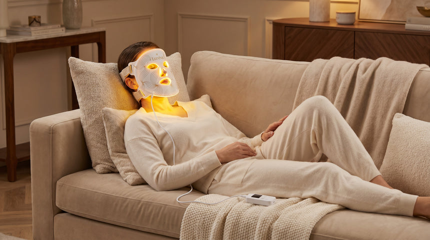 Masque LED Lunéva Glow Pro — lumière jaune et rouge pour l'éclat du teint
