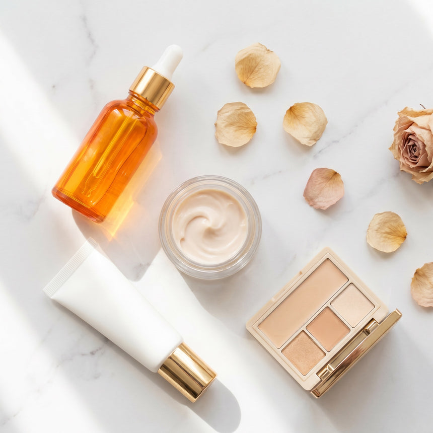 Routine skincare éclat — vitamine C, sérum, SPF